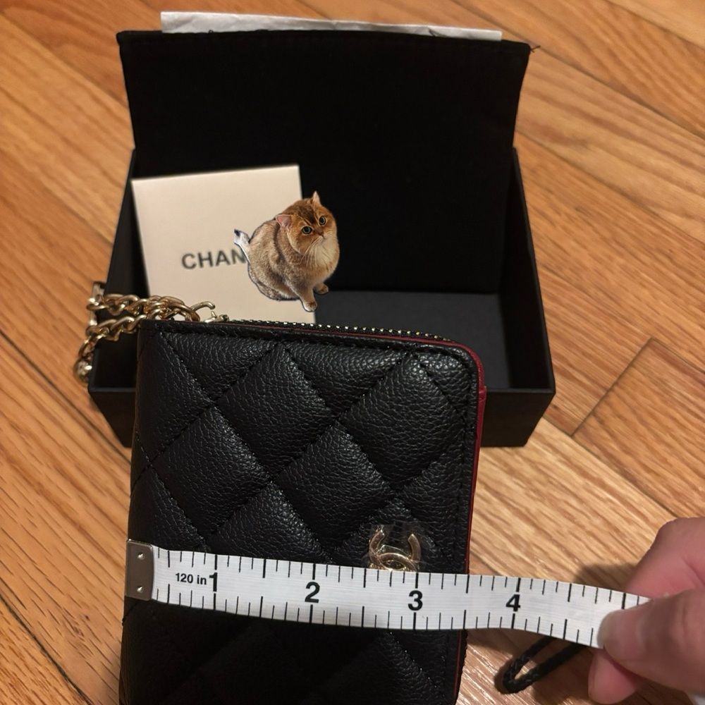 Black Quilted Card Holder with Gold Chain